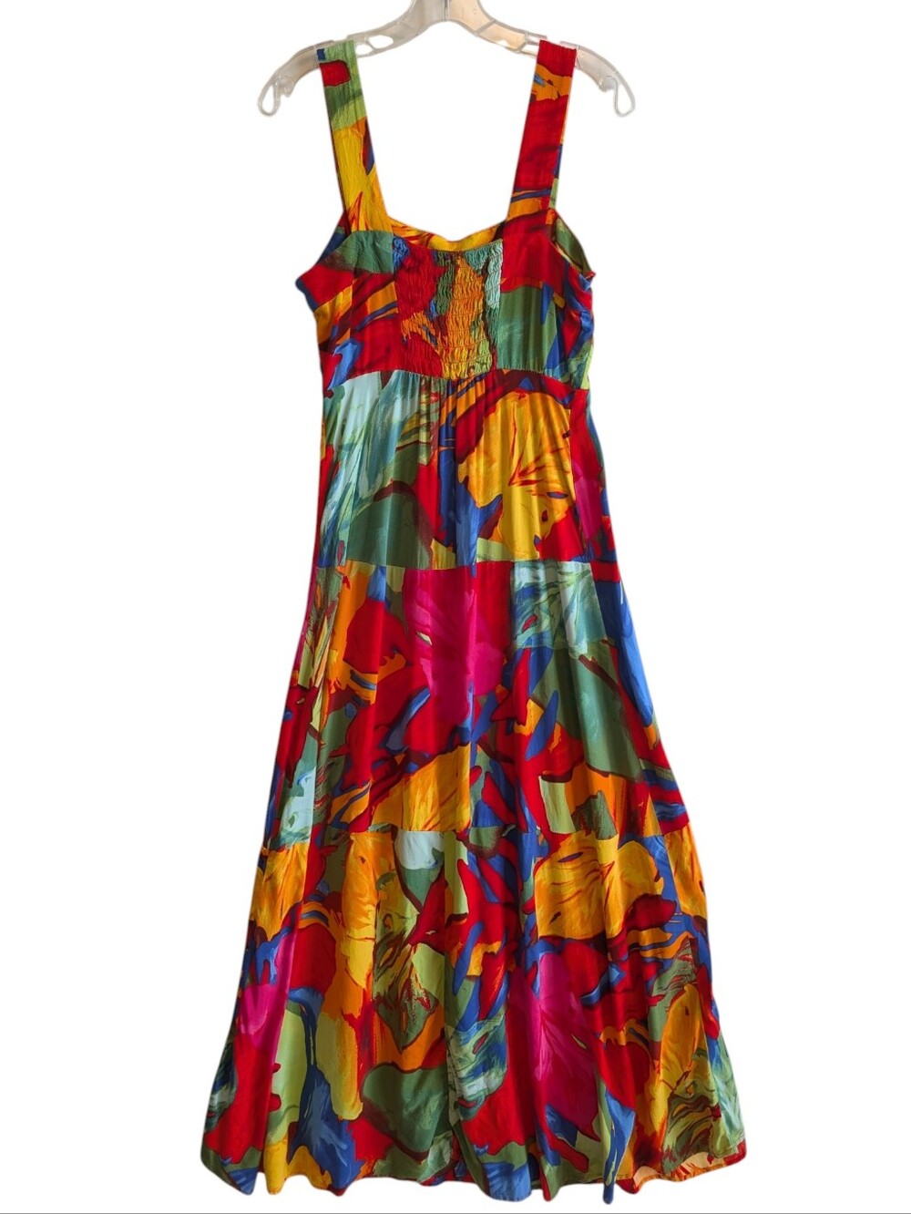 MSK Maxi Dress Sundress Colorful Artsy Watercolor Vibrant Vacation Sz M - Picture 2 of 5